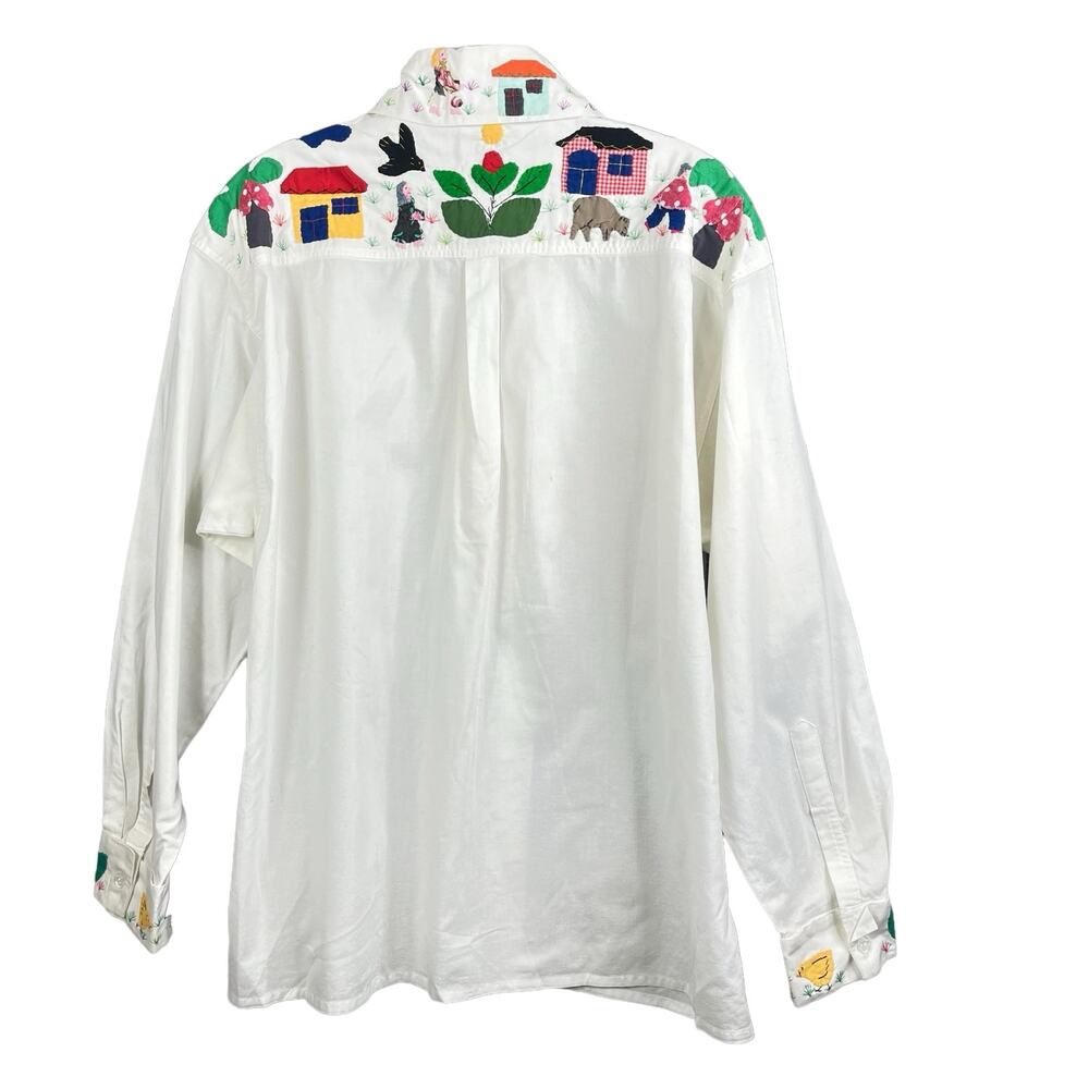 Vintage White Embroidered Cotton Shirt One Of A Kind Handmade M - Picture 2 of 11